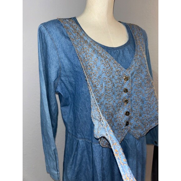 Stuart Alan Vintage Denim Chambray Vest Layered Maxi Dress size 14 Western - Picture 8 of 12